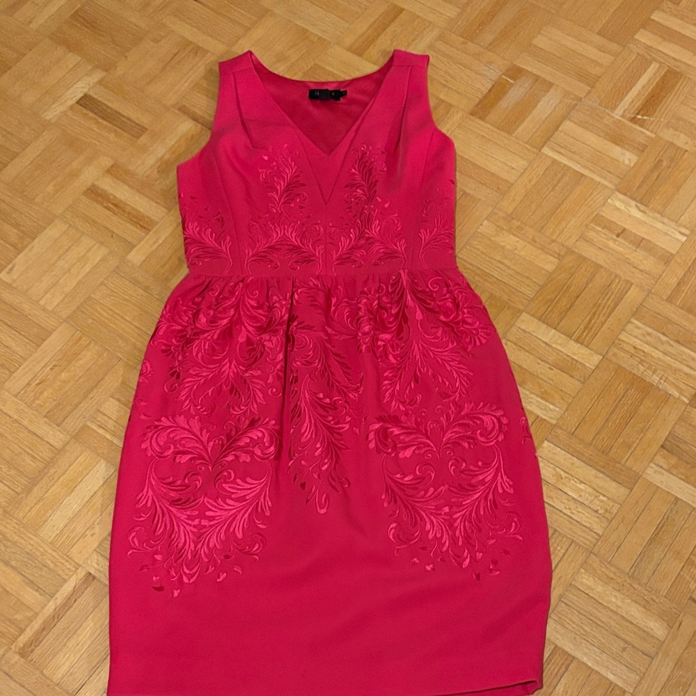 Ted Baker Pink Embroidered V-Neck Midi Dress